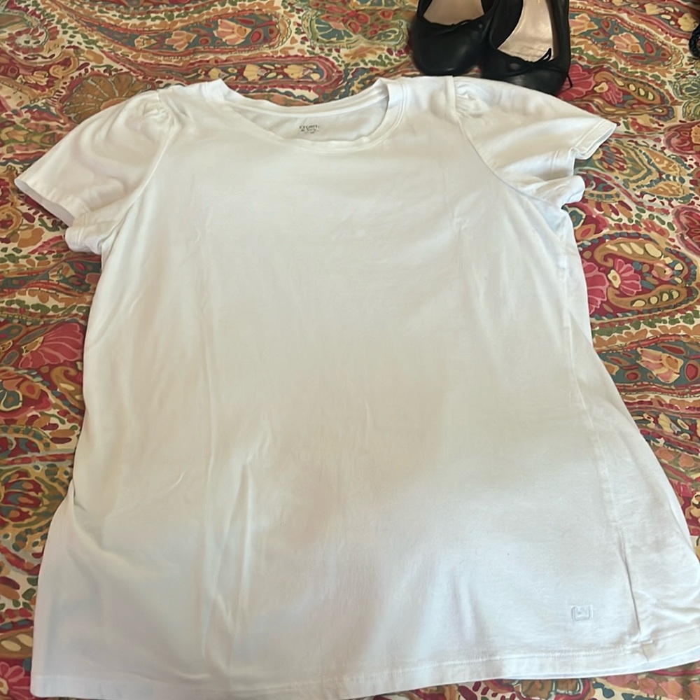 White puff sleeve white T-shirt from Crown and Ivy